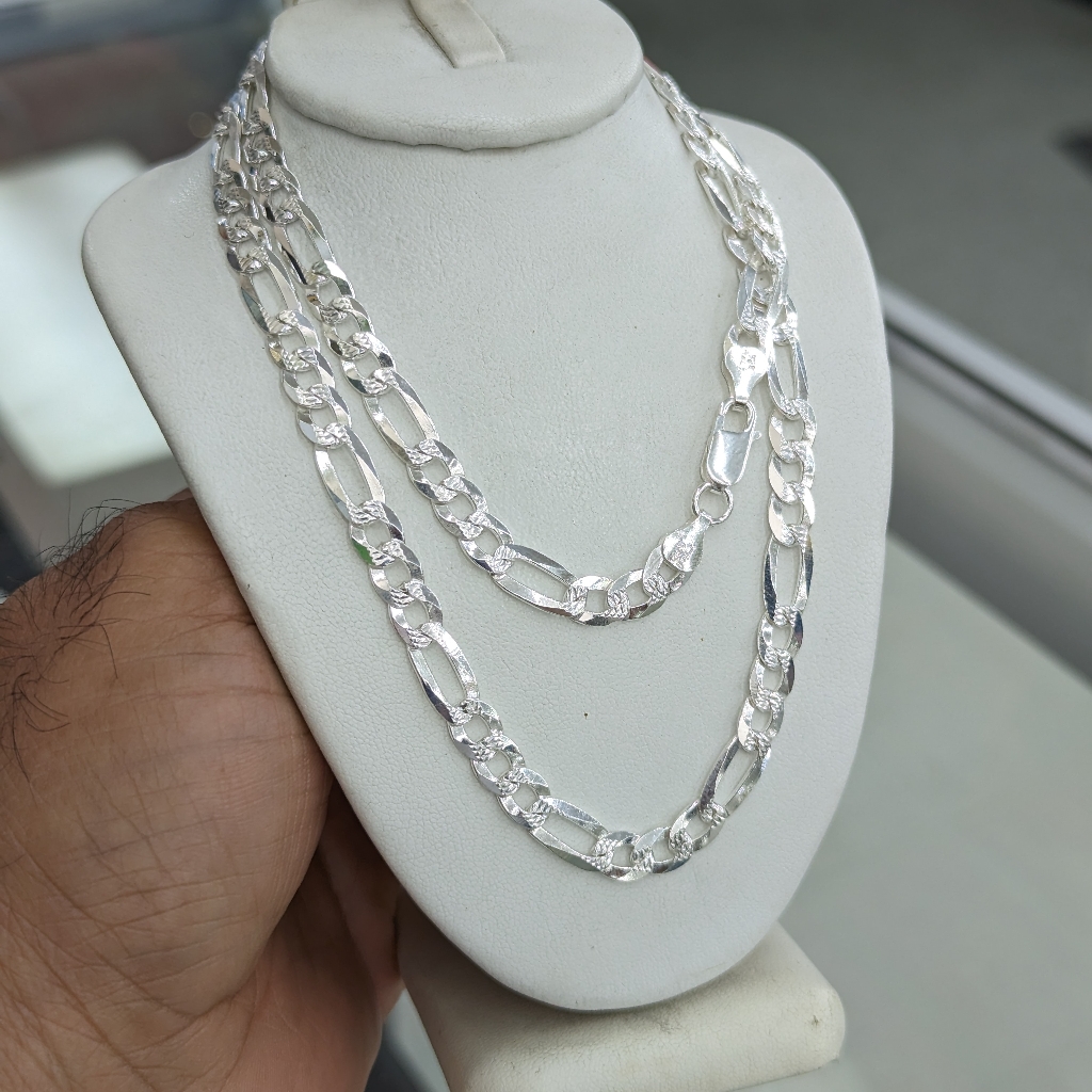 925 Sterling Silver Figaro Diamond Cut Chain 6.4mm 24 Inches